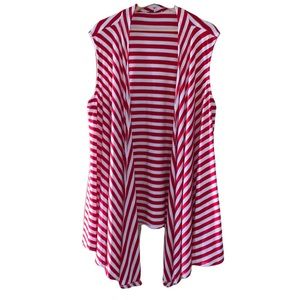 Red & White Stripe High Low Long Cardigan Vest (Lg)